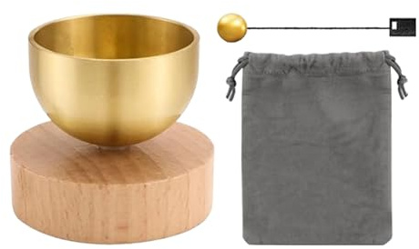 De meditación – Campana de baño sonora pequeña con base de madera para principiantes, juego de campanas tibetanas holísticas para mujeres, relajación, yoga, conciencia, decoración de mesa para