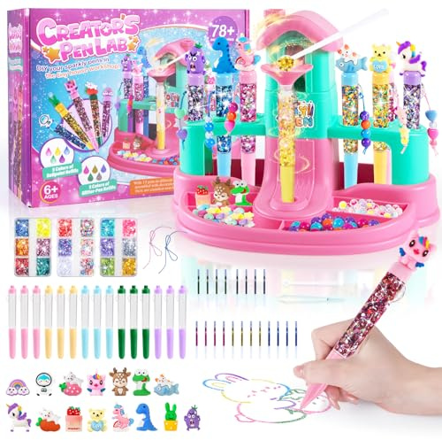 Kazzley Fabrique a Stylo avec 78+ PCS,Atelier des Stylos en Forme de Maison,Kit Loisir Creatif Enfant,idée Cadeau Fille 6 8 10 Ans,Activité Manuelle Enfant 6-12 Ans,Cadeau Anniversaire Fille Garcon