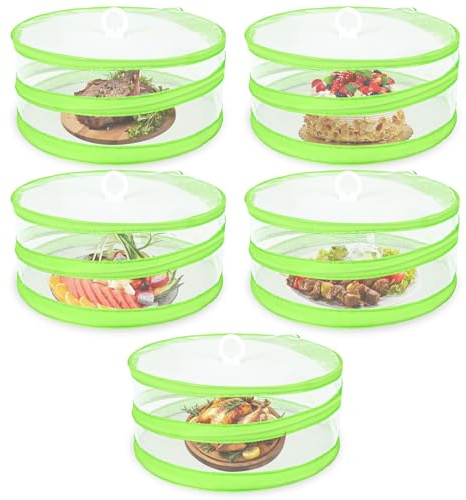 AOOWU 5 Pezzi Coperture Antimosche Pop-up, Coprivivande a Rete Pieghevole, Copri Cibo da Mosche Riutilizzabili, Anti Insetti Copri Alimenti per Cibo, Frutta, Barbecue, l'Esterno (30 x 12 CM)