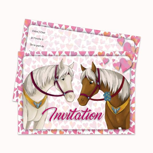 Edition Colibri 10 invitations en Français Deux chevaux amoureux: lot de 10 cartes d'invitations avec chevaux pour un anniversaire de fille sur le thème de l'équitation (10741 FR)