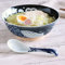 Yamako Bol japonais en céramique de ramen avec cuillère à soupe Renge, poterie Mino-Yaki, grande taille 21cm 1.1L, motif baleine bleue, fabriqué au Japon