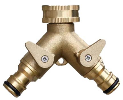 2 Way Brass Connector -Brass Outdoor Tap Connector for Dual Hose Connectors, Garden Hose Splitter Hose Connector Dual Water Taps Connector and Nozzle Spray Guns, with Individual On/Off Valves, Yellow