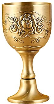 FIYSON Chalice Goblet Hand-Made Engraving Flower Bronze Wine Goblet Vintage Goblet Metal Red Wine Goblet Copper Liquor Goblet for Drink Coffee Beer Whiskey Milk Cocktail Collecting Ornaments (Large)