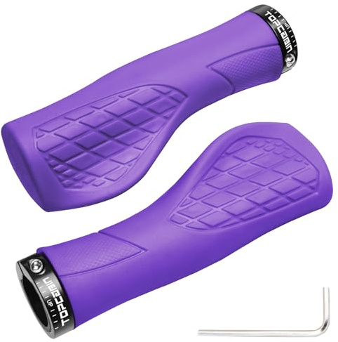 TOPCABIN Bicycles Handlebar Grips, Aluminum Lock-on Ergonomic Bike Grips, Cushion Vibrations Comfort Bike Handlebar Grips, Mountain MTB BMX Bicycles Grips for Scooter (Ergonomic Rubber(Purple))