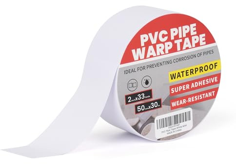 TAPEBEAR Corrosion Protection Pipe Tape, Pipe Wrap Tape for Drain Pipe, Metal Electrical Outdoor Underground Pipe, Waterproof PVC White Tape, Duct Anti-Corrosion and Protection, 2Inch x 33Yard