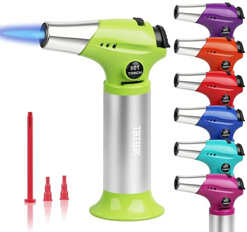 TBTEEK Butane Torch T901, Kitchen Torch Cooking Torch with Safety Lock & Adjustable Flame for Cooking, BBQ, Baking, Brulee, Creme, DIY Soldering(Butane Not Included), Green
