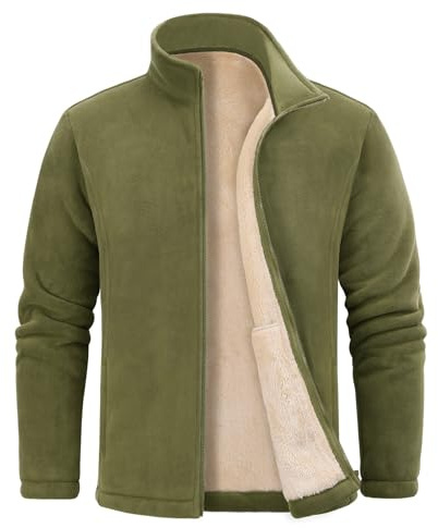 UMIPUBO Fleecejacka för män, vinter, jacka med dragkedja, kappa, ståkrage, militär, varm, sherpa, fodrade jackor, sweatshirts, vindtäta tjocka ytterkläder med blixtlåsfickor, gRÖN, XXL