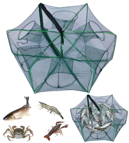 Comebachome Fish Trap, 28.4x11inch Foldable Nylon Crawfish Trap with 6 Fish Inlets, Fishing Bait Trap, Minnow Trap, Fish Traps for Fishing