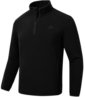 Rdruko Mens Quarter Zip Fleece Pullover Sweater Casual Warm Sweatshirt 1/4 Zip Stand Collar Jumper Winter Long Sleeve Tops Black XL