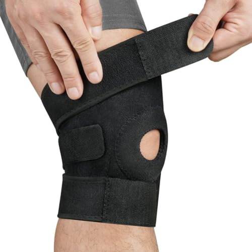 Vazcan® Rodillera Menisco y Ligamento – Compresión Ajustable, Antideslizante, Transpirable, Soporte Rotuliano, Alivio Dolor, Fibra Poliéster, Costuras Reforzadas, Talla Única, Color Negro