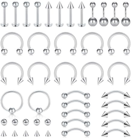 incaton Piercing Set Acciaio Inossidabile Mix di Gioielli,Borchie Barbell Bananabell per Orecchio, Lip Nose, Sopracciglio,Capezzolo Ring Lunghezza Interna 10mm