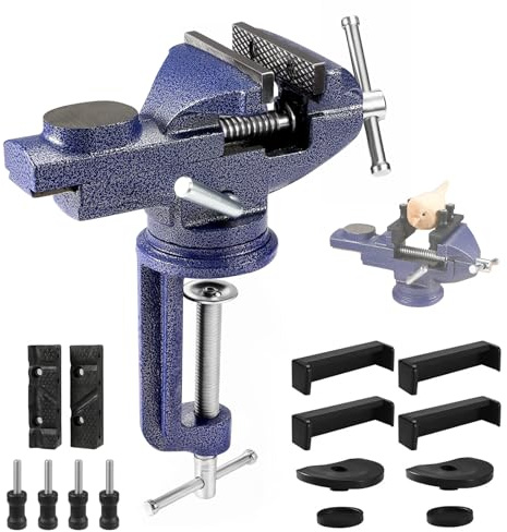 Table Vise, 3 Bench Vise Universal Rotate 360° Work Clamp-On Vise, Table Vice clamp With Multifunctional Jaw for Woodworking, Drilling, Sawing, Metal Working