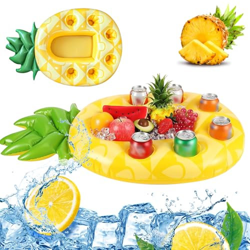 Ananas Pool Bar Gonfiabile Portabevande Galleggiante 2 in 1 Bevande e Snack Bar Pool Bar 7 Fori Grande Capacità Sottobicchieri per Feste Piscina Spiaggia Festa A tema, Portabottiglie Estate Piscina
