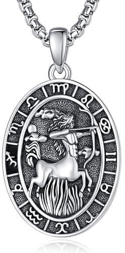 ADMETUS 12 stjärntecken halsband silver 925 stjärntecken hänge smycken oval stjärntecken konstellation kedja gåvor för män med 2,5 mm 50 cm + 2 tum rolokedjor, Sterlingsilver, Ingen ädelsten