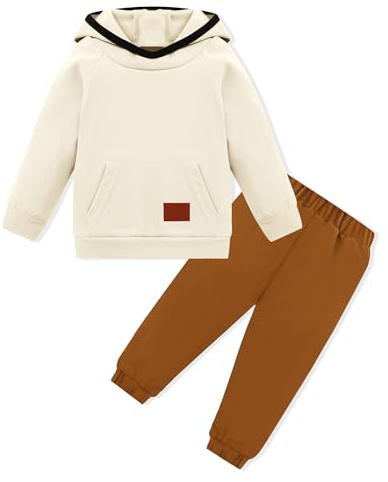 ZOEREA Abbigliamento per Bambini 2-pezzi Completo da Ginnastica Felpa con Cappuccio a Maniche Lunghe Pantaloni Elasticizzati Maglietta Outfits 12 Mesi fino a 5 Anni, beige., 3–4 Jahre