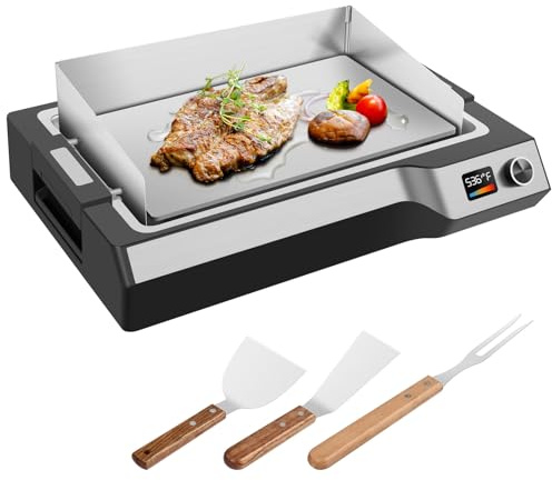 Electric Griddle Indoor, 14 Adjustable Temp Control 536° Electric Flat Top Grill, 5MM Stainless Steel Plate Even Heat Retention, Removable & Dishwasher Plates Electric Grill for Indoor Outdoor