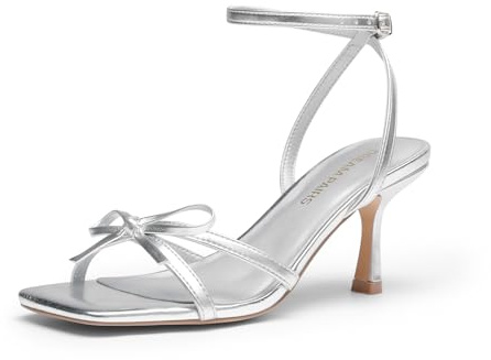 DREAM PAIRS Tacones Moño Kitten Mujer,Size 36.5,Plata,SDHS25073W