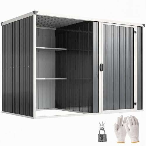 Outsunny Casetta da Giardino 2.7m² in Acciaio Zincato Design Layout Diviso con 2 Ripiani, Capanno da Giardino Porta Attrezzi con Porta Bloccabile, Chiavi, Tetto Inclinato, Guanti, Grigio Scuro