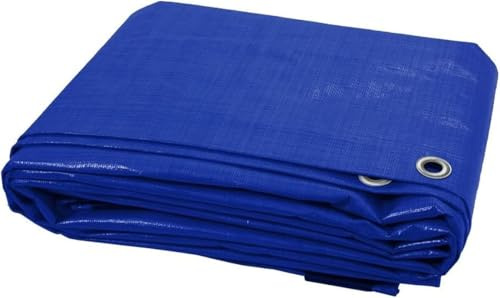 8ft x 12ft Blue Tarpaulin Waterproof Tarp Sheet Cover, Groundsheet - Waterproof, Weatherproof, Frost-Resistant, UV Protection, Universal, Multipurpose, Reinforced Eyelets