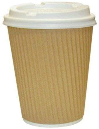 We Can Source It Ltd 100 x 16oz Ripple Brown Kraft Paper Cups - 3-PLY Disposable Insulated Coffee Cups with Secure White SIP Through Lids - Leak-Proof Durable Paper Cup for Tea, Coffee & Hot Beverages