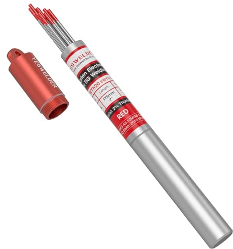 YESWELDER TIG Welding Tungsten Electrode Red Tip 3/32 x 7 (Red, WT20/EWTh-2) 10-pk