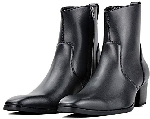 osstone Hommes Chelsea Bottines en Cuir Western Cowboy Bottes avec Fermeture Éclair Latérale Talon Robe Bottes Zip Chaussure OS-JY016-blck-10