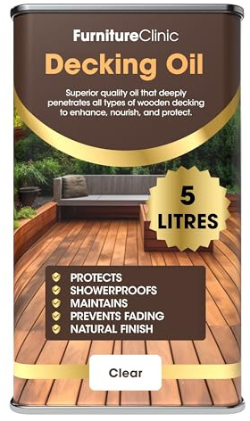Furniture Clinic Decking Oil 5L - Enhance & Nourish Wood - Clear Protection Treatment for Wooden Deck - Outdoor Sealer, Preserver & UV Weather Protector