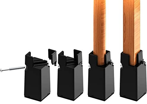 RCHYFEED Verstellbare Betterhöhung Möbelerhöhung 10cm mit Schraubklemme, Betterhöher 4 Zoll Schwerlast Stuhlerhöhungen, 4 Stück Möbelerhöher für 0,8-1,6'' Breite Quadrat & Runde Stuhlbein, Schwarz