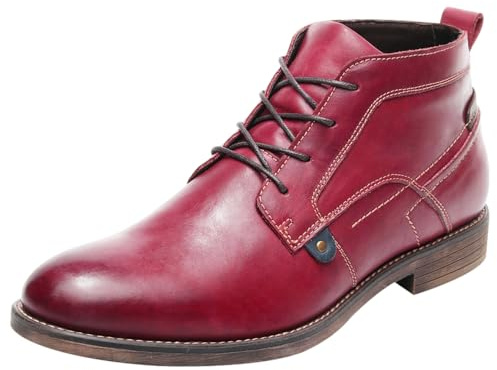 ANUFER Men's Vintage Genuine Leather Ankle Boots Lace-Up Motorcycle Chukka Boots Burgundy SN01801D UK9