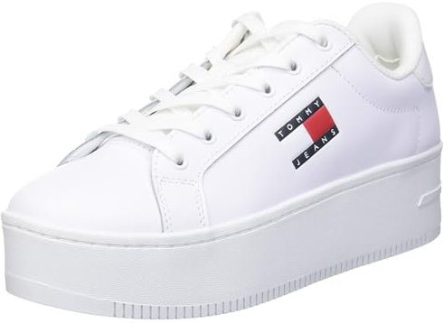 Tommy Jeans Damen Cupsole Sneaker Flatform Plateau, Weiß (White), 40