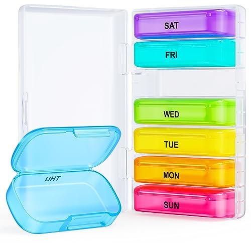 ZIKEE 7 Packs Extra Large Pill Organizer, Portable Pill Box 7 Day for Pocket, Purse, Weekly Pill Case with Dual-Protection Design, Pill Container for Medication, Vitamin, Fish Oil, Supplement