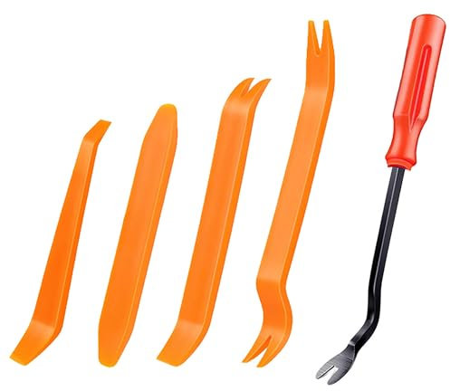 AQSQWQ 5 PCS Leve plastica smontaggio Kit, Strumento di Rimozione in Plastica, Dispositivo di Rimozione del Cruscotto Audio Video del Veicolo, Arancione