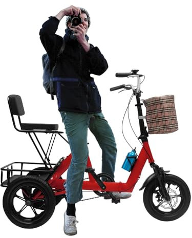 SICHENSH 14 Zoll Dreirad für Erwachsene, 1-Gang Klappbar Dreirad, 3-Rad Faltbares Dreirad mit Vorderen und Hinteren, 3 Räder Adult Fahrrad Erwachsenendreirad für Erwachsene und Senioren (Rot)