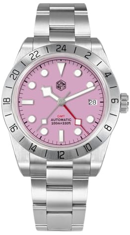 San Martin Pink Dial BB Classic Luxus Business Herren GMT Uhr NH34 Automatische mechanische Saphir wasserdichte Uhren, V 1, Classic