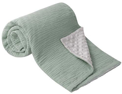 Bearmoss Manta para Bebé para Algodón Recién Nacidos, Suave Manta para Gatear para Niños, Muselina Bebé de Algodón70x100 cm (Verde)