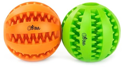 CHIWAVA 2 Pack 1.95 Rubber Teething Dog Toy Dental Balls Food Treat Feeder Chew Ball for Small Dogs