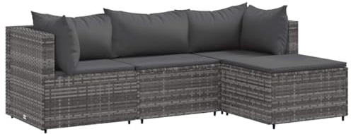 vidaXL Set Divani da Giardino 4 pz con Cuscini in Polyrattan Grigio