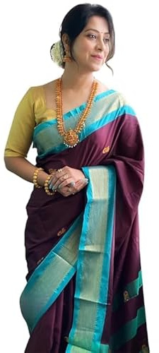 Accessorize Kingdom Women's Kanjivaram Soft Lichi Silk Saree With Blouse Piece, Ideal for Weddings, Festive Events, and Traditional Celebrations.