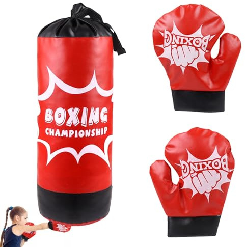 Ensemble de Boxe pour avec Gants, Sac de Boxe résistant pour garçons et Filles, équipement d'entraînement Kickboxing pour Jeunes, Exercices à la Maison, renforcement de la Forme, Forme