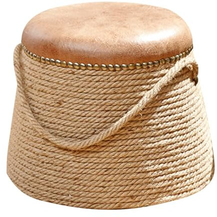 Preferspace Taburete otomano Tejido de Cuerda de cáñamo, puf Redondo para Sala de Estar, Taburete para sofá, reposapiés pequeño otomano, Taburete para Cambiar Zapatos