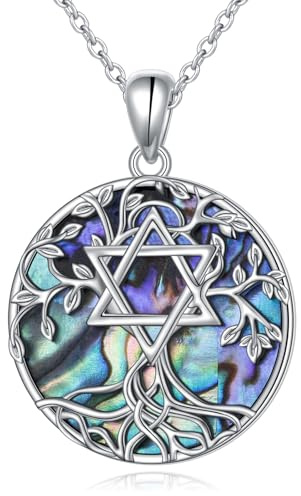 DAOCHONG Tree of Life Star of David Necklace 925 Sterling Silver Abalone Shell Pendant Necklaces for Women Jewish Star Jewelry