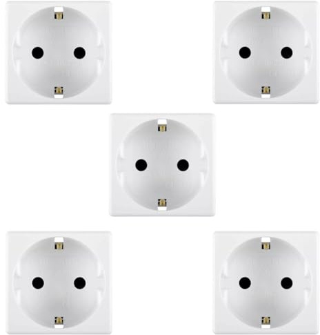 Pack 5 unidades Base de enchufe Schuko GW20265 Blanco | Enchufe con dispositivo seguridad | 2P + T ‎‎16 A 250V AC | Embornamiento tornillo | 2 módulos | Rasmacor