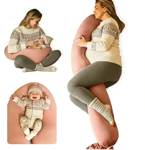 Cuddo Baby Pregnancy Pillow 5-in-1 |Adjustable Shape, Cooling Fabric| Beanbag Style Microbead, O-Shape for Nursing, 5-Point Full Body Support for Side Sleepers, Gift for Women, with Travel Bag - Pink