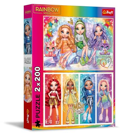 Trefl 2en1: Rainbow High, Las muñecas del arcoíris-2 x 200 Piezas-Juego de Dos puzles para Adolescentes, Multicolor, tamaño Grande (13335)