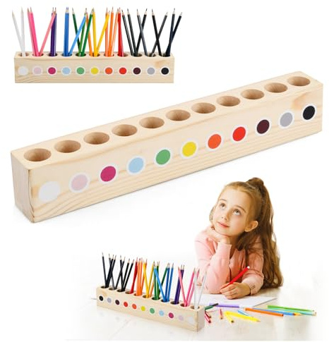 Buntstifthalter aus Holz,41x5x7cm Stiftehalter Schreibtisch Stiftebox Holz,11 Fächer Schreibtisch Stiftesorter Stiftköcher,Buntstifthalter aus Massivholz,Stifte Organizer für Schule Büro Zuhause