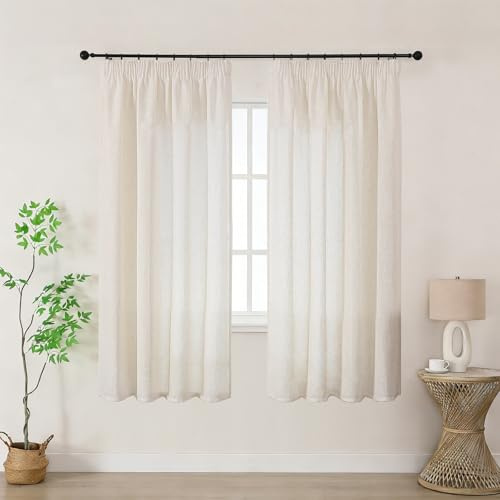 Joydeco Cortinas Dormitorio Lino para Riel 2 Piezas 140x175 CM, Visillos Semi Translúcidos Modernas Decorativas para Ventana Cocina y Salon (Sin Ganchos)