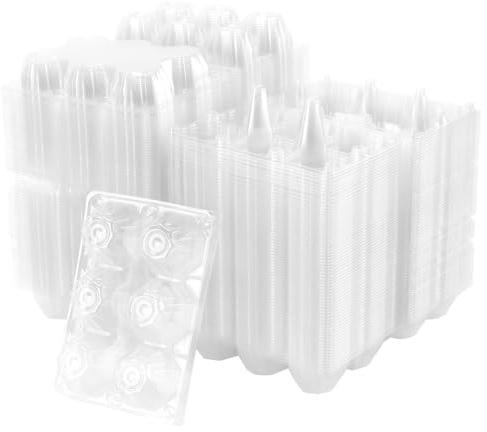 SYUTBOU 150 cajas de huevos transparentes de 6 unidades, contenedor de huevos para 6 huevos, caja de almacenamiento de huevos para frigorífico, pastos y mercado, 14,8 x 10,2 x 6,2 cm