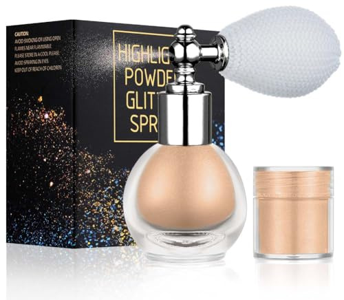ALIIP Spray glitterato – Evidenziatore lucido per corpo e viso, scintilla di lunga durata e non appiccicoso, scintillio scintillante per feste, matrimoni, festival, vegano e leggero, color carne perla