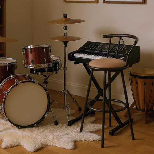 FURNISH 1 Lot de 2 Tabourets Pivotants Industriels avec Dossier Rotatif à 360°, Hauteur d'Assise 75,5 Cm, Tabourets Hauts Vintage Marron avec Repose-Pieds pour Batteurs et Studios de Musique