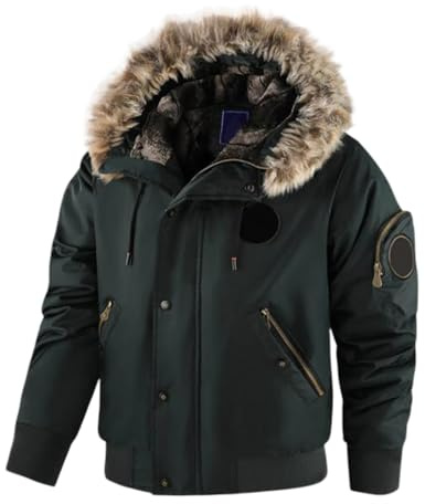 Generisch Giacca da uomo invernale bomber con cappuccio in pelliccia - Giubbotto da pilota imbottito con tasche con cerniera | Calda giacca parka per i giorni freddi, XL